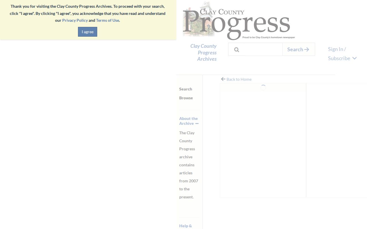 Clay County Progress NewsBank archive browse screen