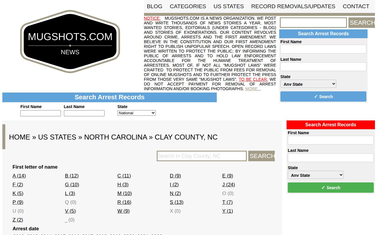 Unofficial Clay County arrest archive with older dated entries